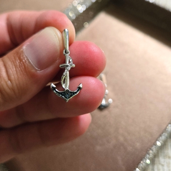 Sterling Silver Blue Diamond Anchor Drop Earrings - Picture 7 of 10